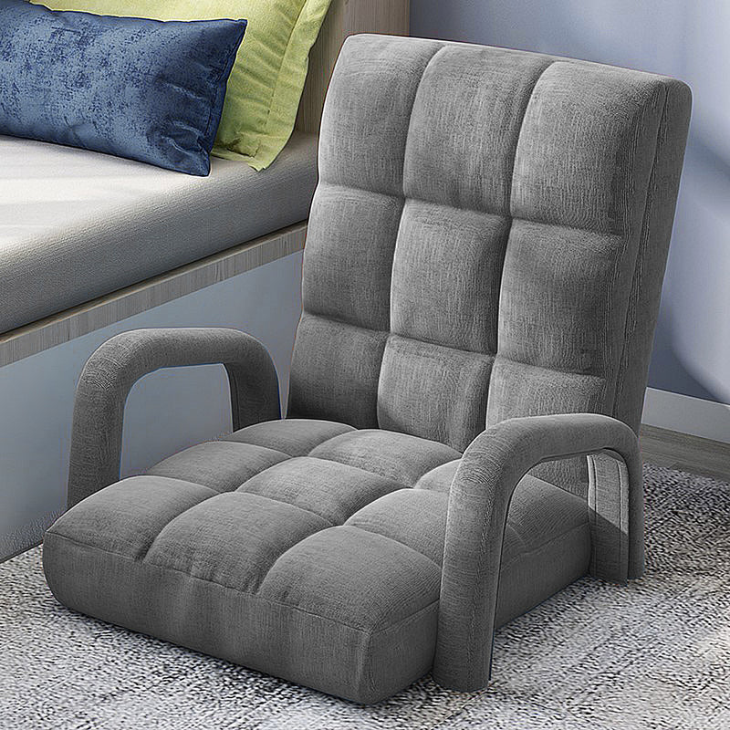 Foldable Floor Recliner Chair Adjustable Armrest Ergonomic Grey Linen Fabric
