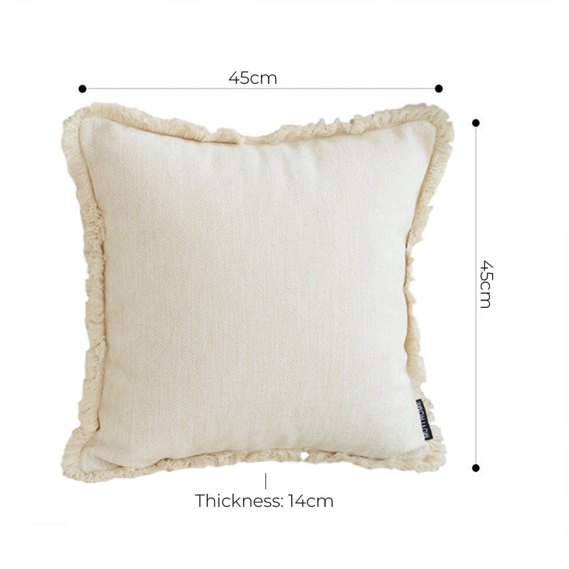 45cm Square Chenille Throw Pillow Thick Polyester Filled With Tassels White