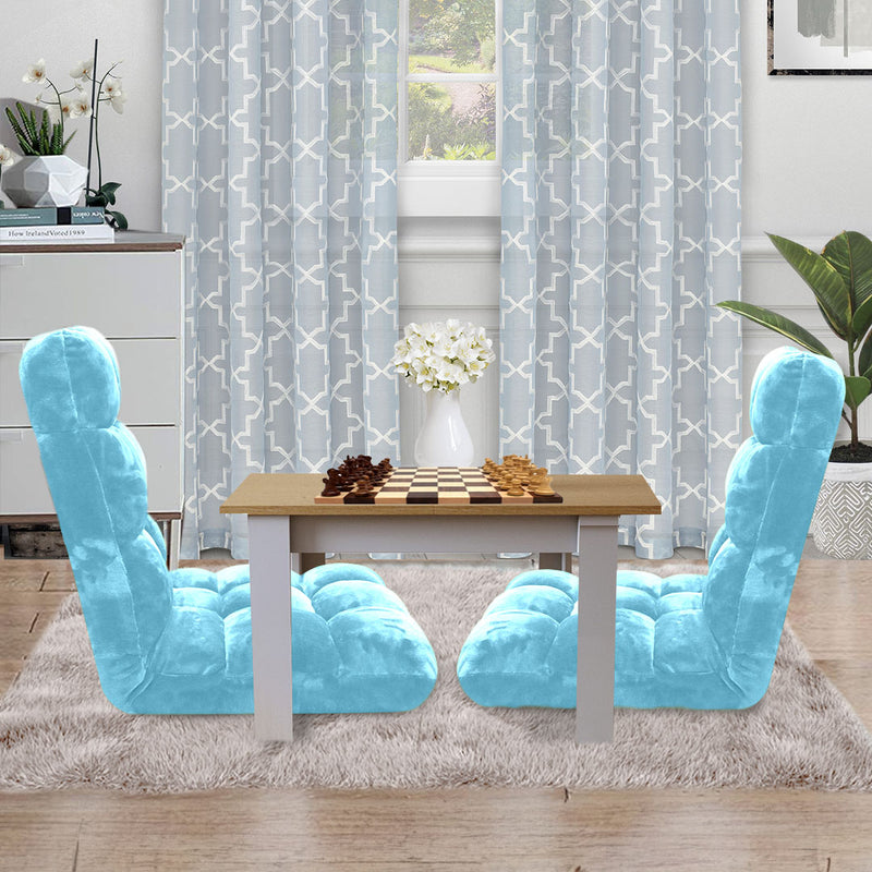 Light Blue Adjustable Floor Recliner Sofa Chair Flannel Memory Foam 108cm