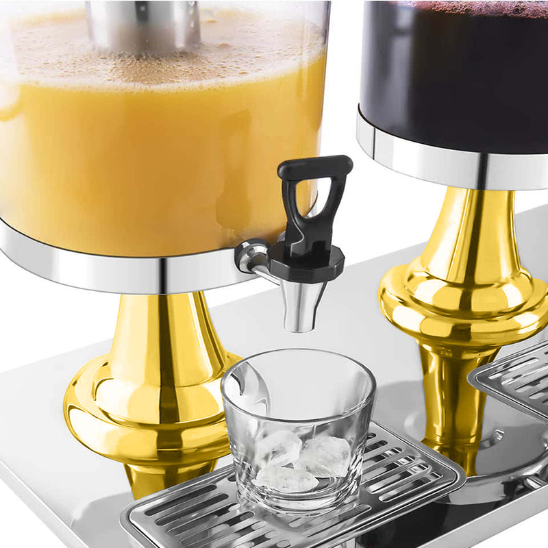 Dual 16L Commercial Stainless Steel ABS Transparent Beverage Dispenser Gold Silver