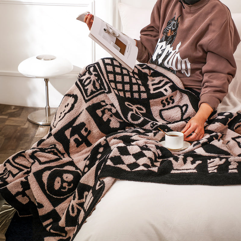 2X 130x160cm Plush Polyester Throw Blanket Black And White Limited Edition
