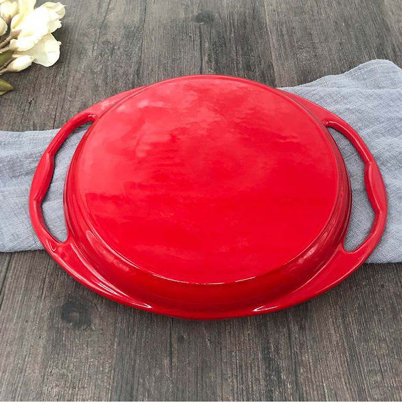 Enameled Cast Iron Grill Pan 26cm Red Skillet Oven Safe Induction