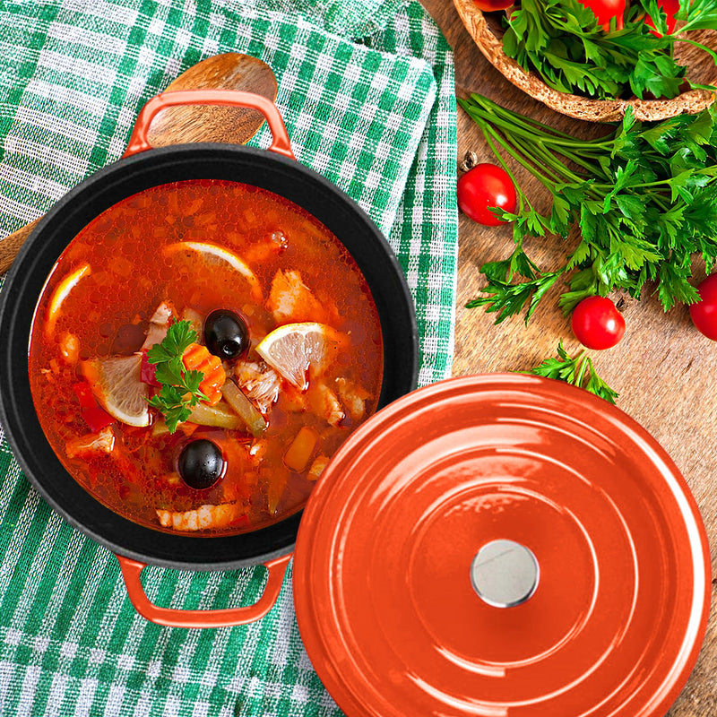 Cast Iron Enamel 26cm Stewpot Casserole Pot With Lid 5L Orange Dishwasher Safe