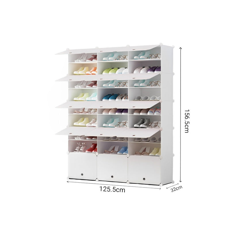 9 Tier 3 Column White Plastic Shoe Rack Organizer 125.5x32x156.5cm Stackable