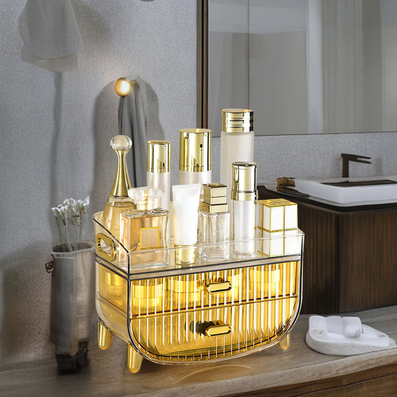 3 Tier Golden Yellow Cosmetic Skincare And Jewelry Organizer With Drawers