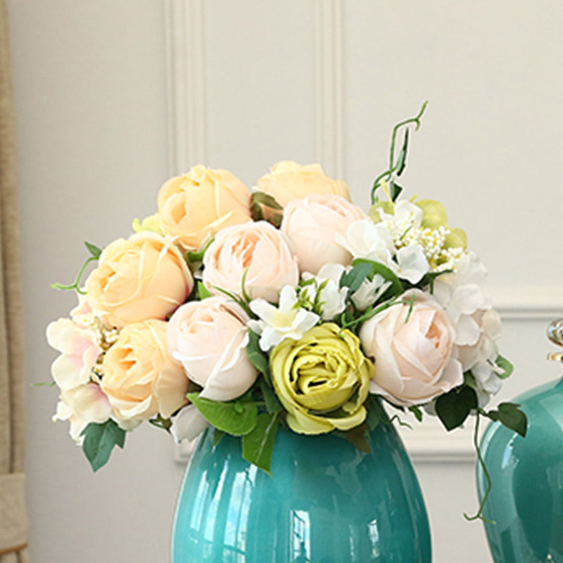 3pcs Artificial Silk Rose Bouquet 15 Heads White Wedding Decor 50cm 45cm
