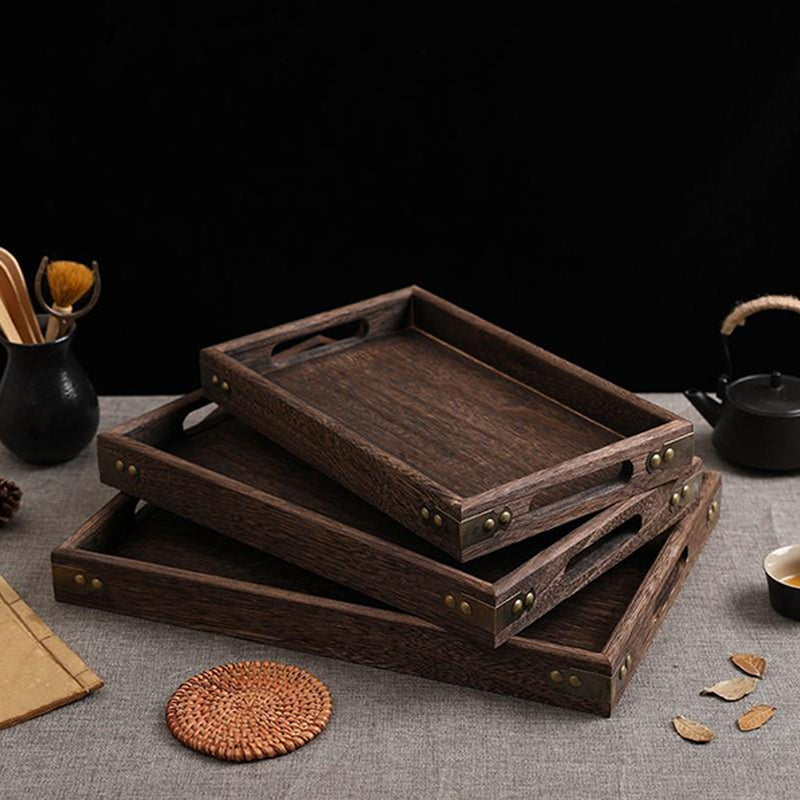 Large Walnut Wooden Serving Tray 40cm Rectangle Breakfast Kitchen Decor