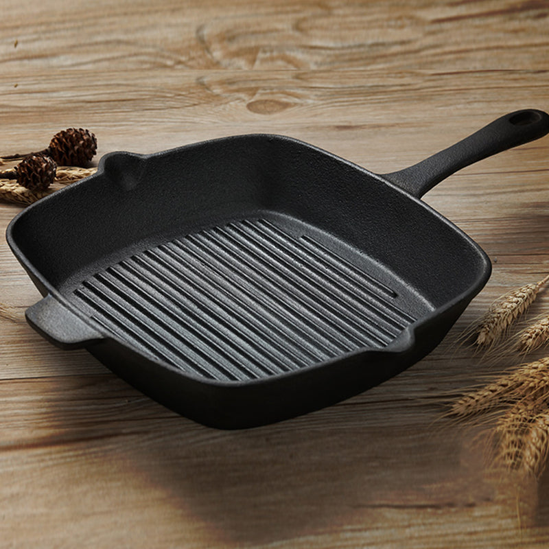 26cm Square Ribbed Cast Iron Grill Pan Preseasoned Induction Ready Handle