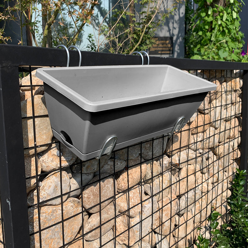 Rectangular Gray Planter Set of 4 Plastic 49.5cm with Holder for Garden Decor