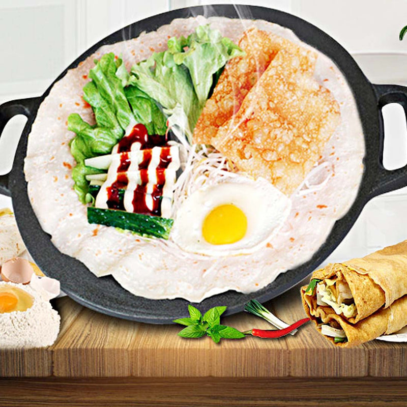 Cast Iron Crepe Pan 34cm Pre Seasoned Nonstick Shallow Edges Black