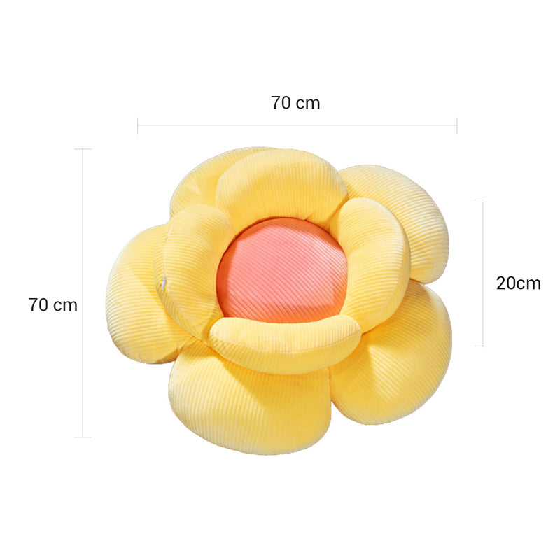 2X Double Flower Plush Cushion PP Cotton Floor Seat 70x70x20cm Yellow