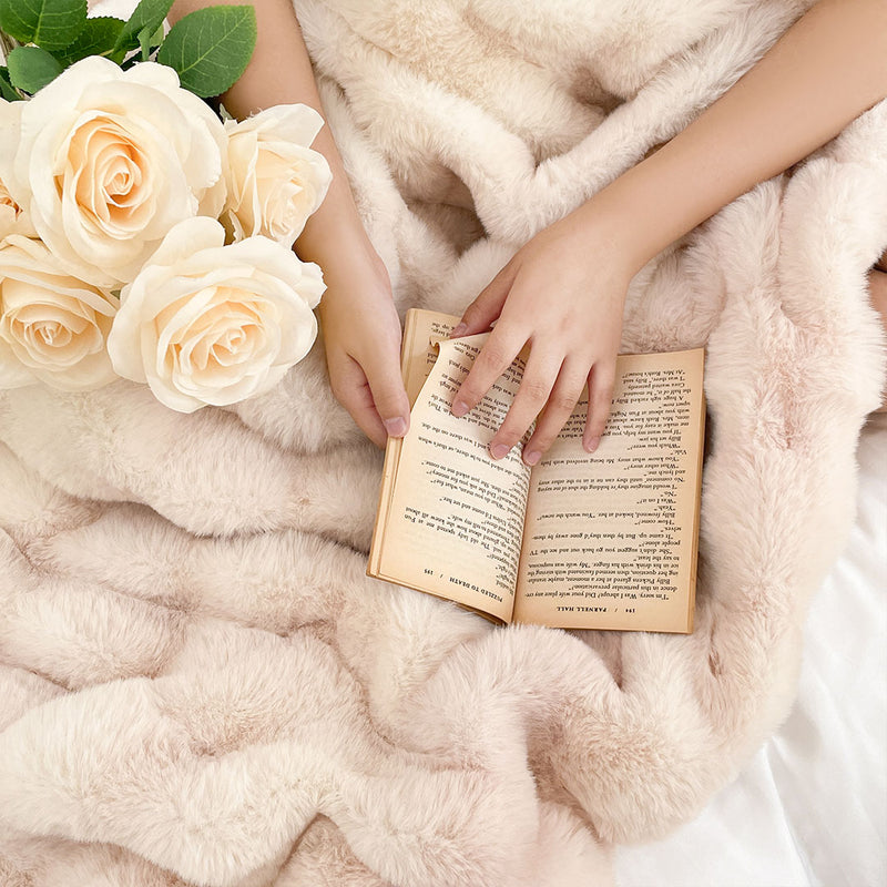 2X 200x230cm Light Pink Polyester Faux Fur Plush Throw Blanket Machine Washable