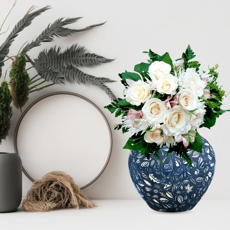 Small Blue Ceramic Flower Vase Elegant 21x22cm Home Decor Accent Piece