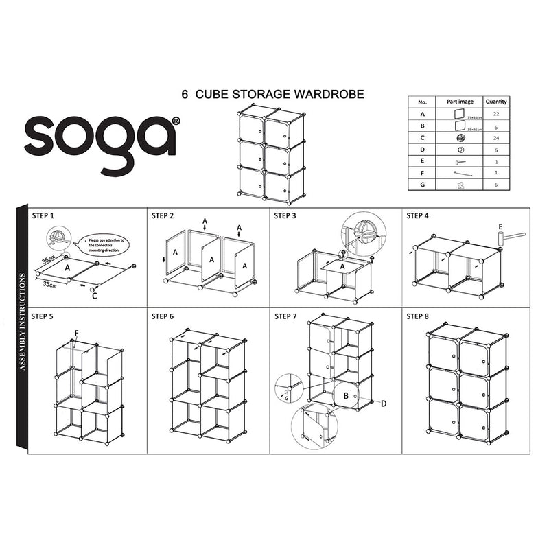 3 Tier 6 Cube Portable Wardrobe 75x37x110.5cm Polypropylene Black White