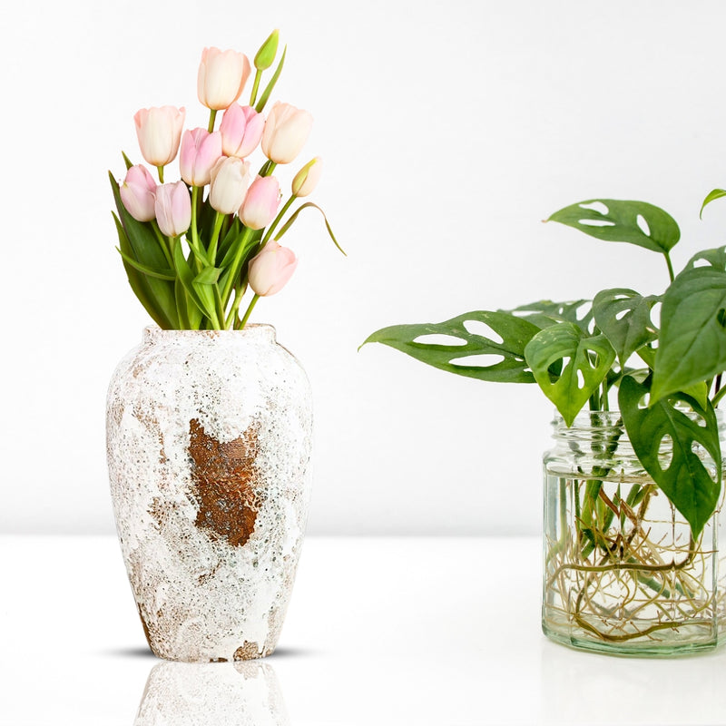Medium White Ceramic Flower Vase 30cm H 19cm D Elegant Living Room Decor