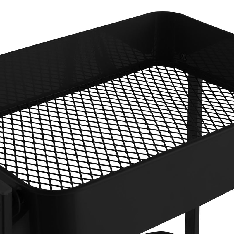 2X 3 Tier Carbon Steel Foldable Kitchen Cart 47cm X 29cm X 77cm Black Wheels