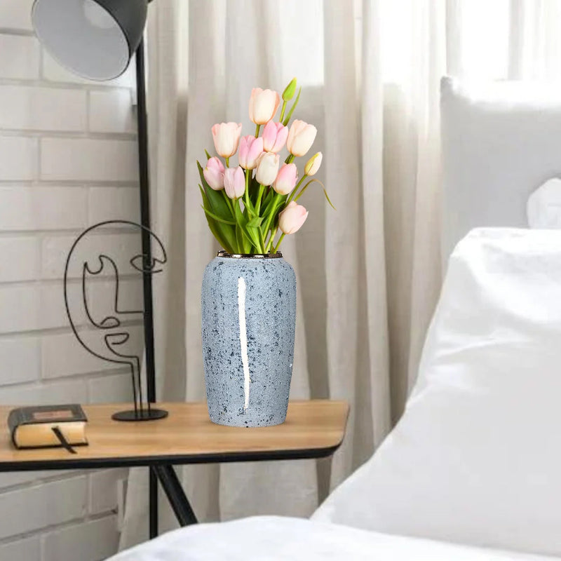 Large Grey Ceramic Flower Vase 35x17cm Elegant Home Decor Handcrafted Display