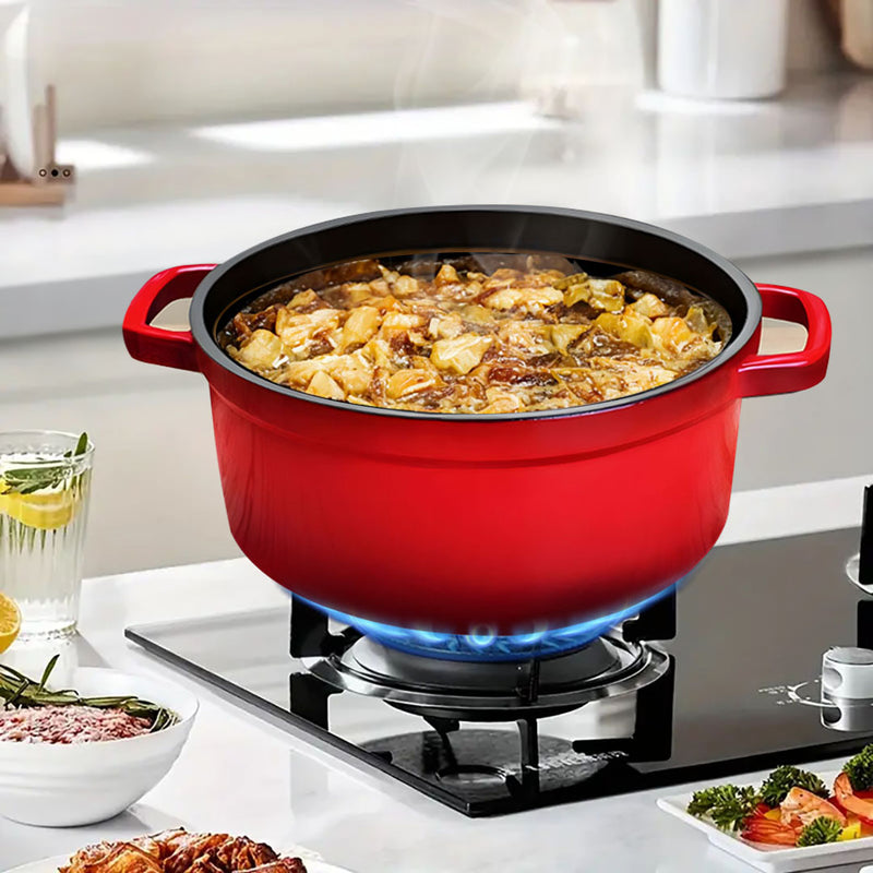 Cast Iron Enamel Casserole 26cm 5L Induction Ready Red With Lid