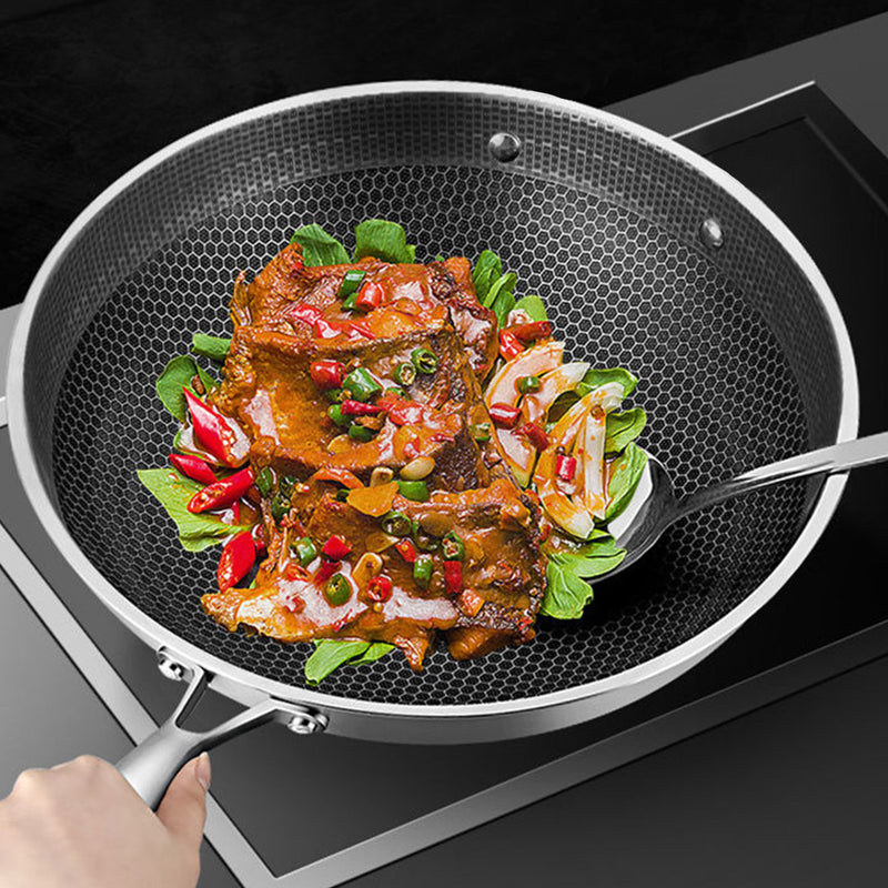 2X 34cm Tri Ply 304 Stainless Fry Pan Textured Nonstick Helper Handle Glass Lid