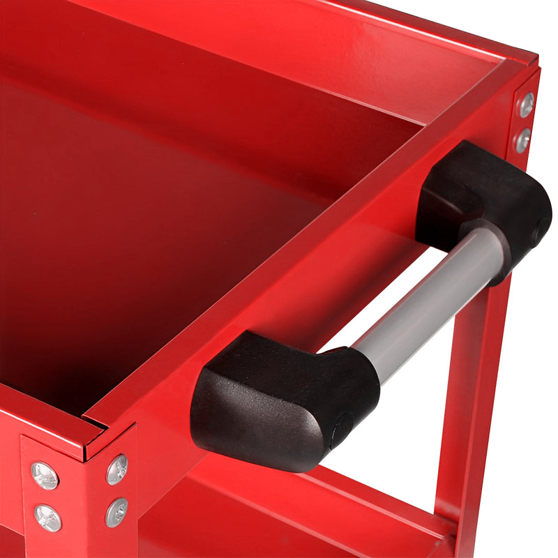 2 Tier Tool Cart Cold-rolled Steel Portable Utility Trolley Red 25kg Capacity