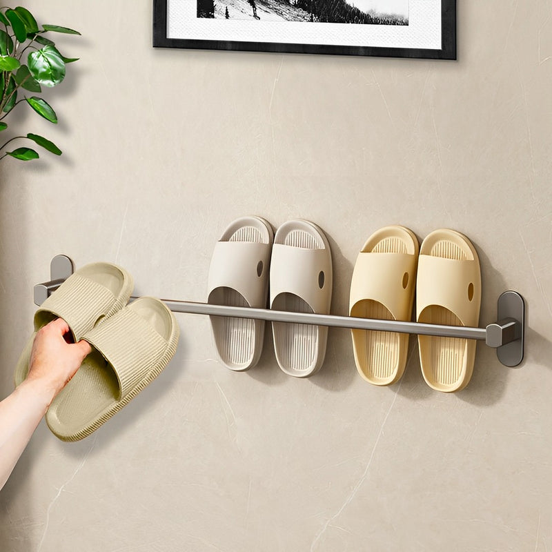 69cm Wall Mounted Aluminum Slipper Rack Adhesive Space Saving Black