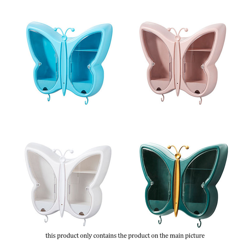 Pink Butterfly Wall-Mounted Makeup Organizer Dustproof Waterproof Bathroom Storage