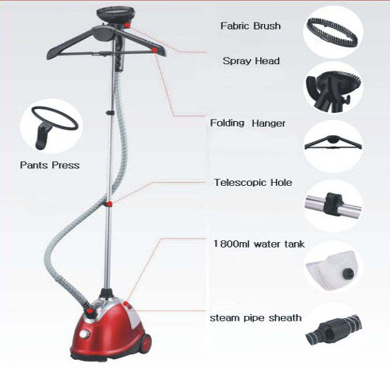 2X Garment Steamer 1.8L 1800W 60 Minute Steam Portable Red