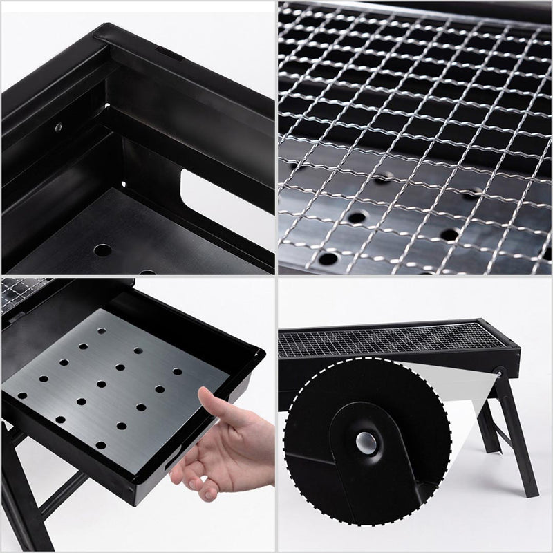 2X 60cm Portable Folding Stainless Steel Charcoal Grill Box Black Camping