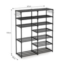 12 Shelf Shoe Storage Rack Organizer Black Space Saving with Side Hooks