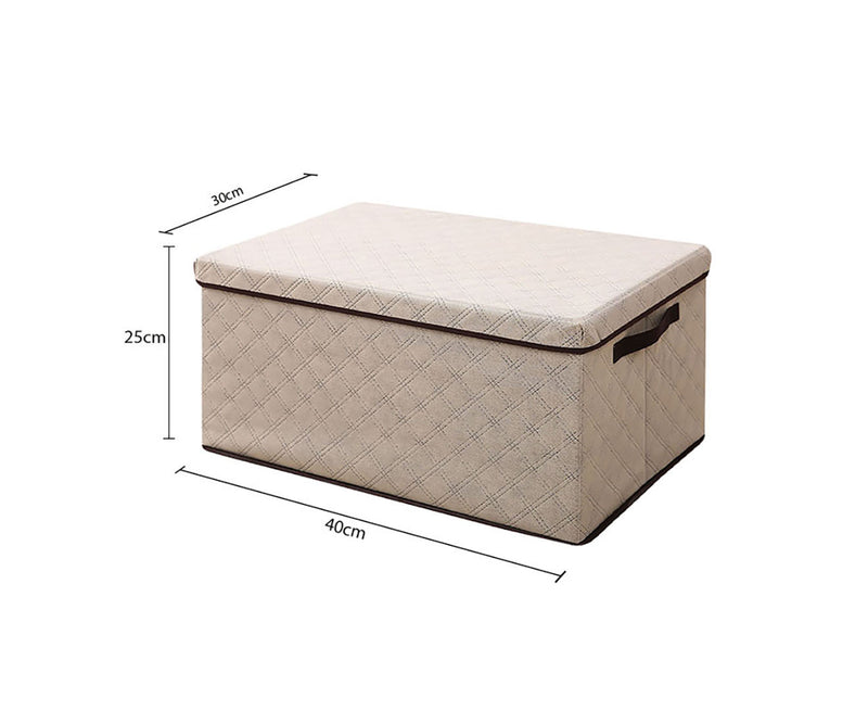 Medium Beige Non Woven Fabric Storage Box 40x30x25cm Diamond Quilt Lid