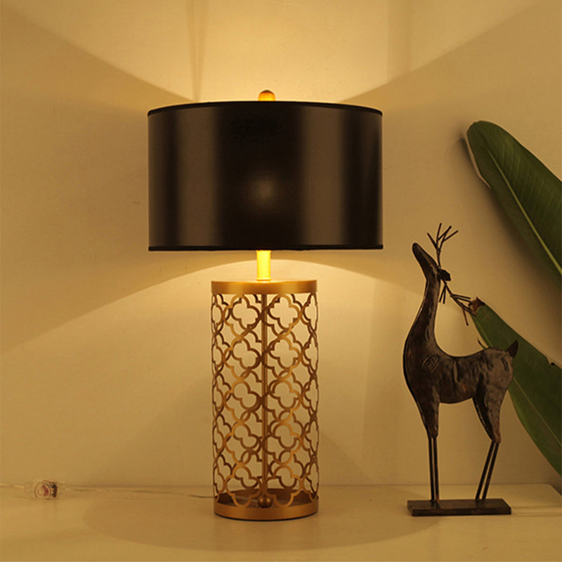 4X Table Lamp Large 38cm 72cm Metal Hollow Gold Base With Dark Fabric Shade