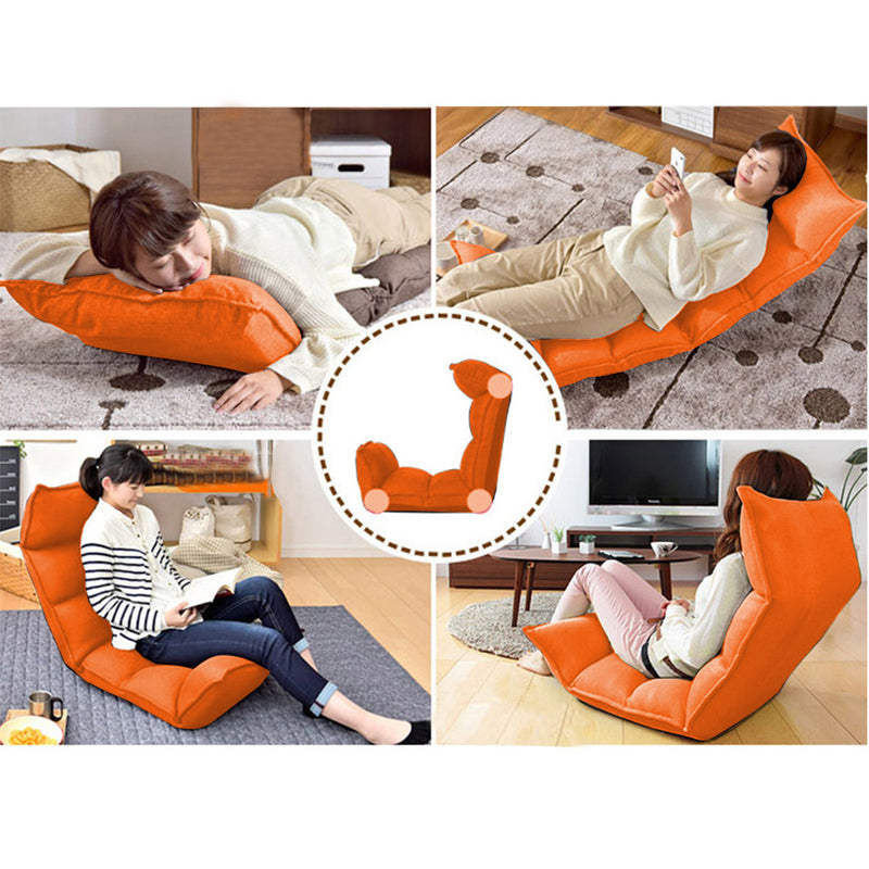 Foldable Suede Floor Sofa Bed Recliner Chair 5 Angles Orange 130cm