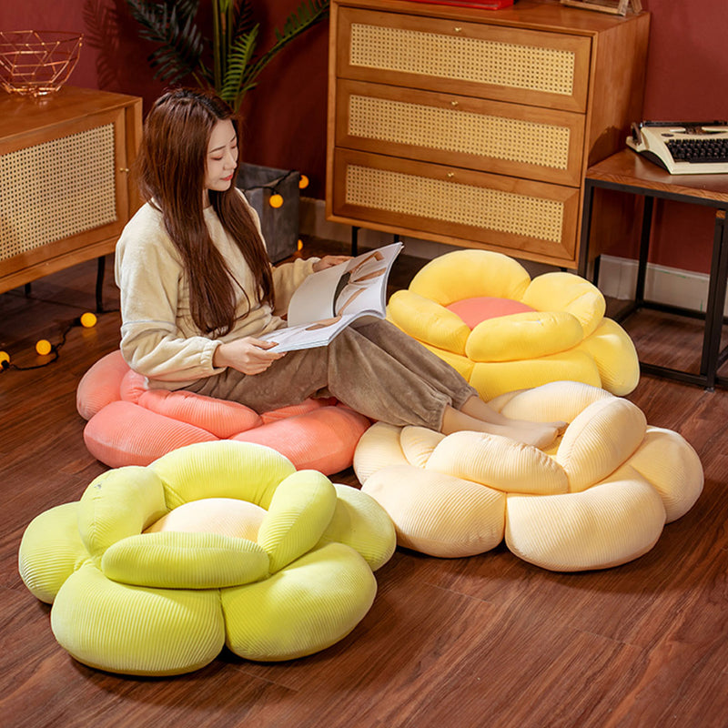 Green Double Flower Plush Floor Cushion 70cm Bedside Soft Pillow Home Decor