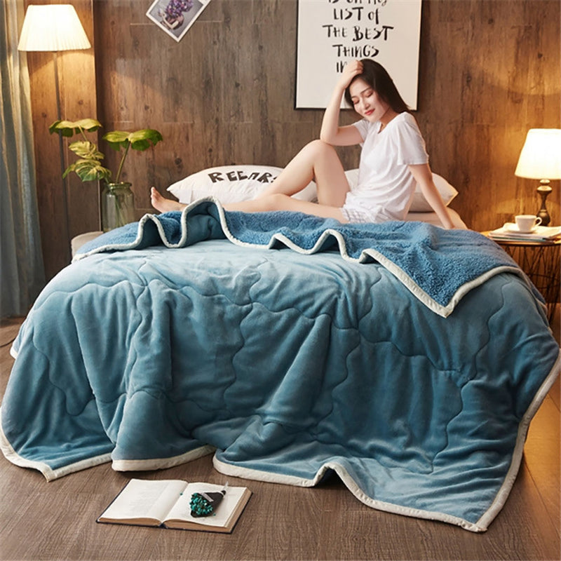 2X Thick Flannel Polyester Throw Blanket 200x220cm Lake Blue Double Sided
