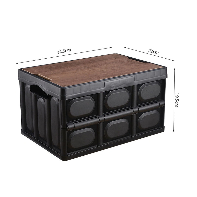 2X Foldable Plastic Storage Box 18L 34.5x22cm Stackable Black No Handle
