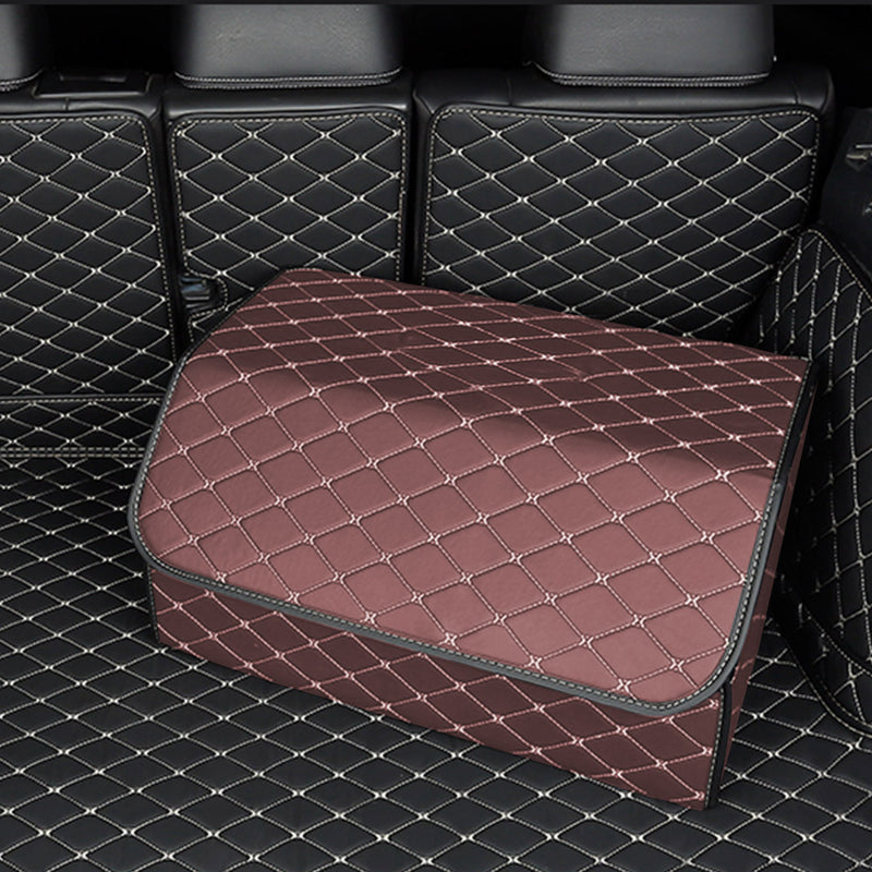 4X Leather Car Boot Organizer Medium Portable Foldable Storage Box Coffee Stitch