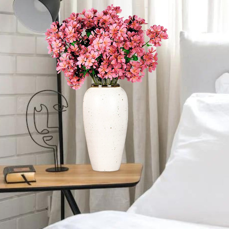 Large Handcrafted Ceramic Flower Vase 35x17cm White With Gold Accent