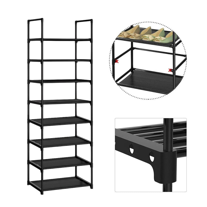8 Tier Shoe Rack With Handle Plastic Coated Iron PP 45x28x140cm Black 9kg
