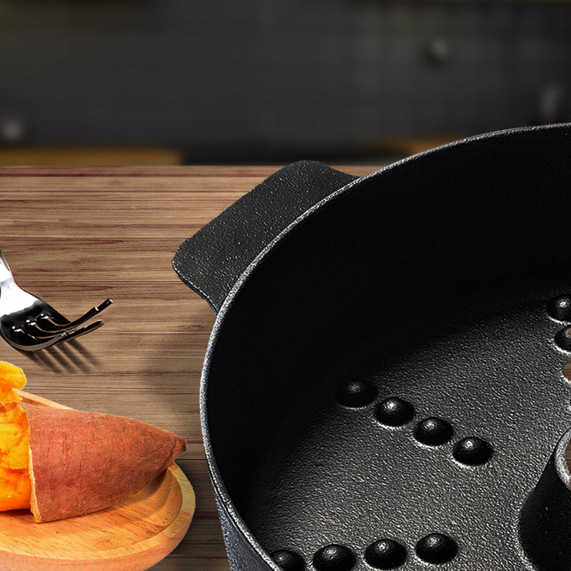 28cm Cast Iron Dutch Oven Pot Lid Pre-Seasoned Non-Stick Multipurpose Cooking