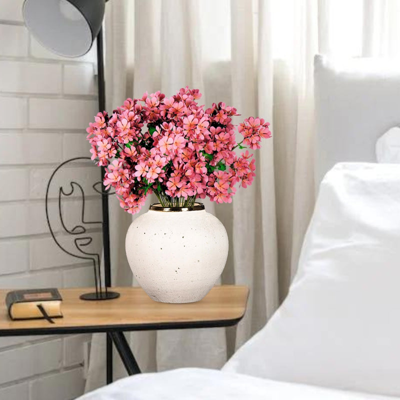 Small White Ceramic Flower Vase 21x22cm Gold Accent Elegant Home Decor