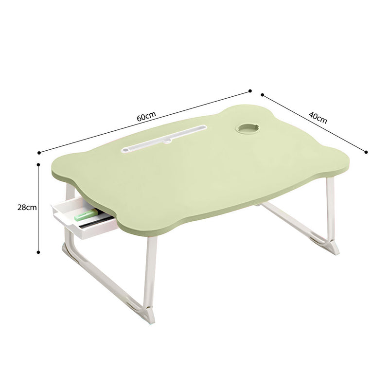 Portable Bed Table 60x48x28cm Particleboard Foldable Drawer Cup Holder Green