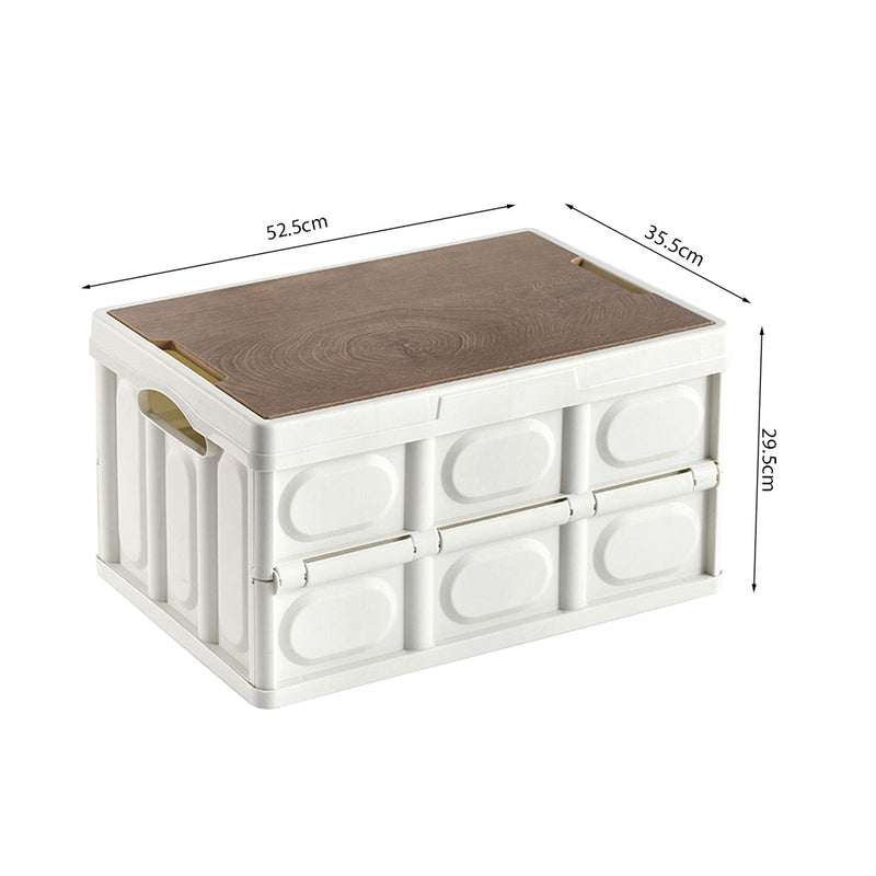 2X Plastic Storage Box Foldable 55L 52.5x35.5cm Stackable White No Handle