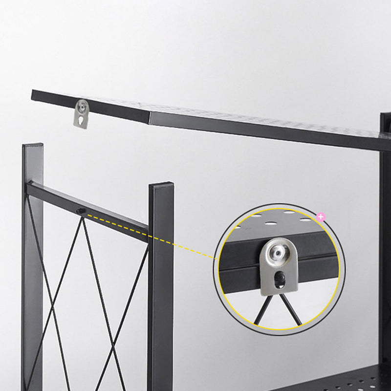 2X 3 Tier Carbon Steel Foldable Kitchen Cart Black Wheels 20Kg Per Shelf