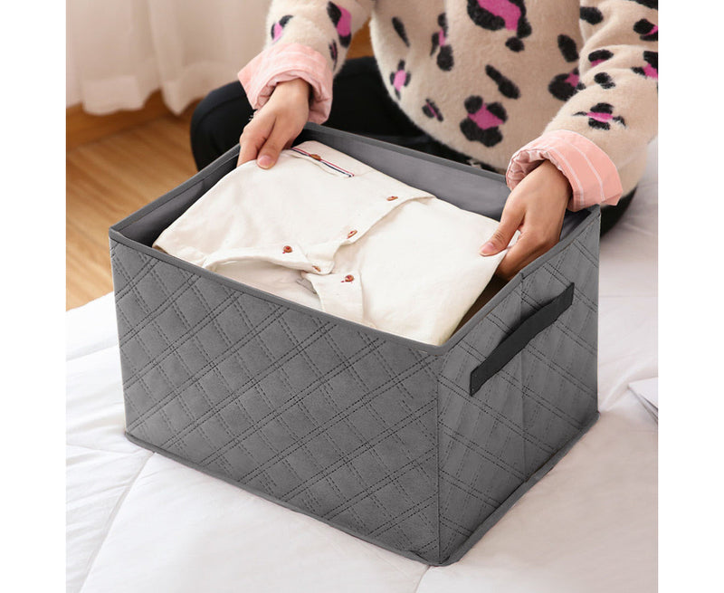 2X Medium Grey Non Woven Diamond Quilt Grid Storage Box 40x30x25Cm Lid
