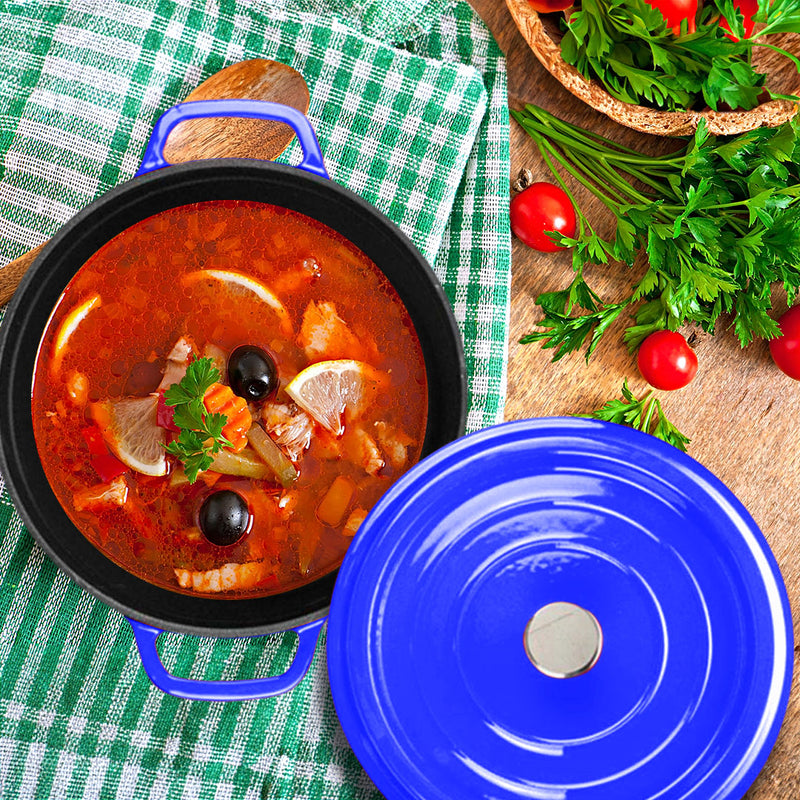 Cast Iron Enamel 24cm Casserole Stew Pot With Lid 3.6L Blue Dishwasher Safe
