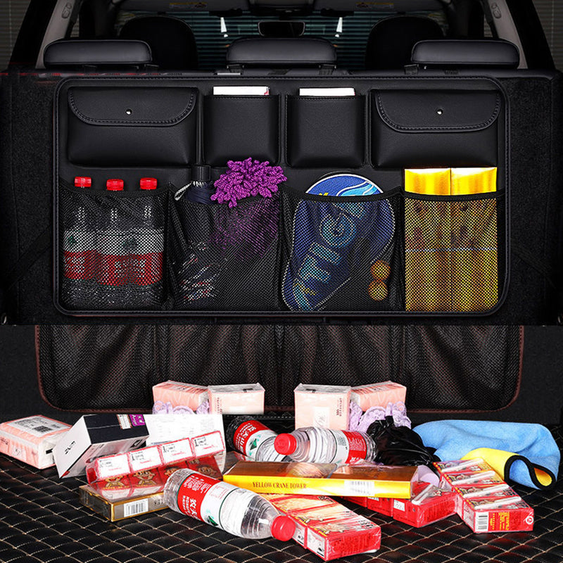 Leather Car Seat Storage Bag Organizer Large Capacity Black Waterproof 46x88cm