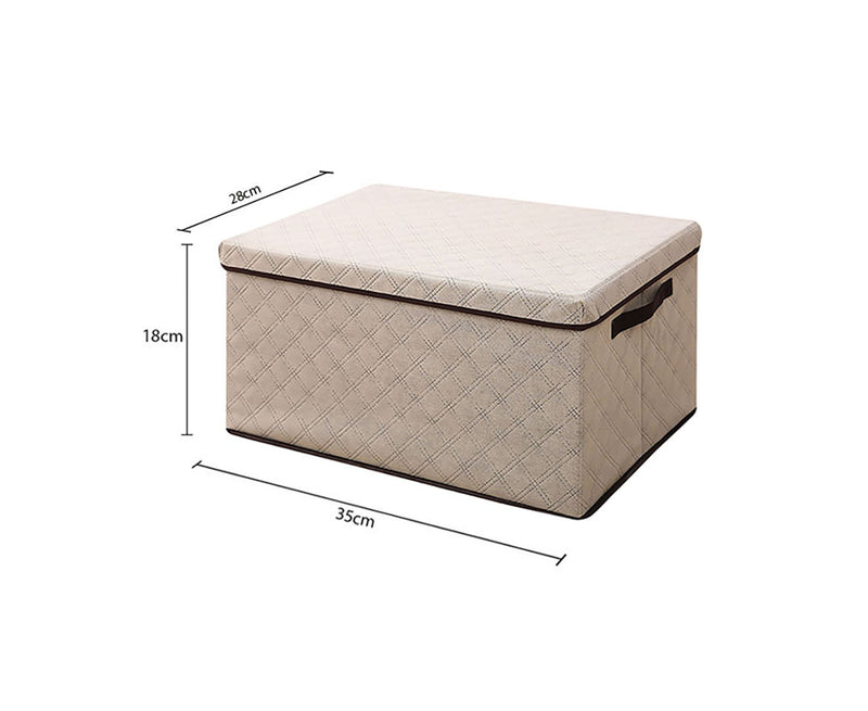 Small Beige Diamond Grid Non-Woven Fabric Storage Box With Lid 35x28x18cm