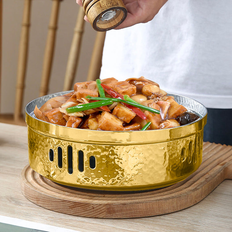 26cm Stainless Steel Dry Pot Hammered Texture Gold Nonstick Interior