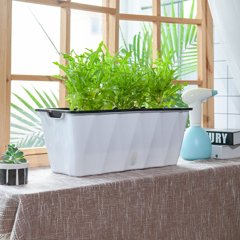 2X Large White Rectangular Plastic Planters 50x20x19cm Iron Frame Drainage Holes