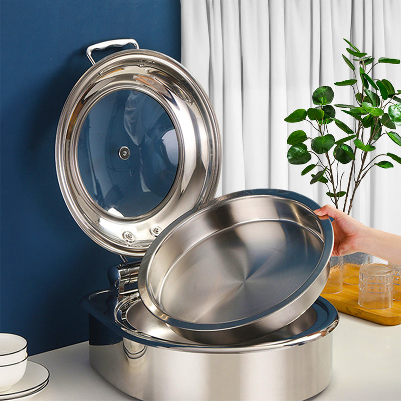 2X Round Stainless Steel And Abs Chafing Dish 6L Silver Top Lid 43x49x21cm